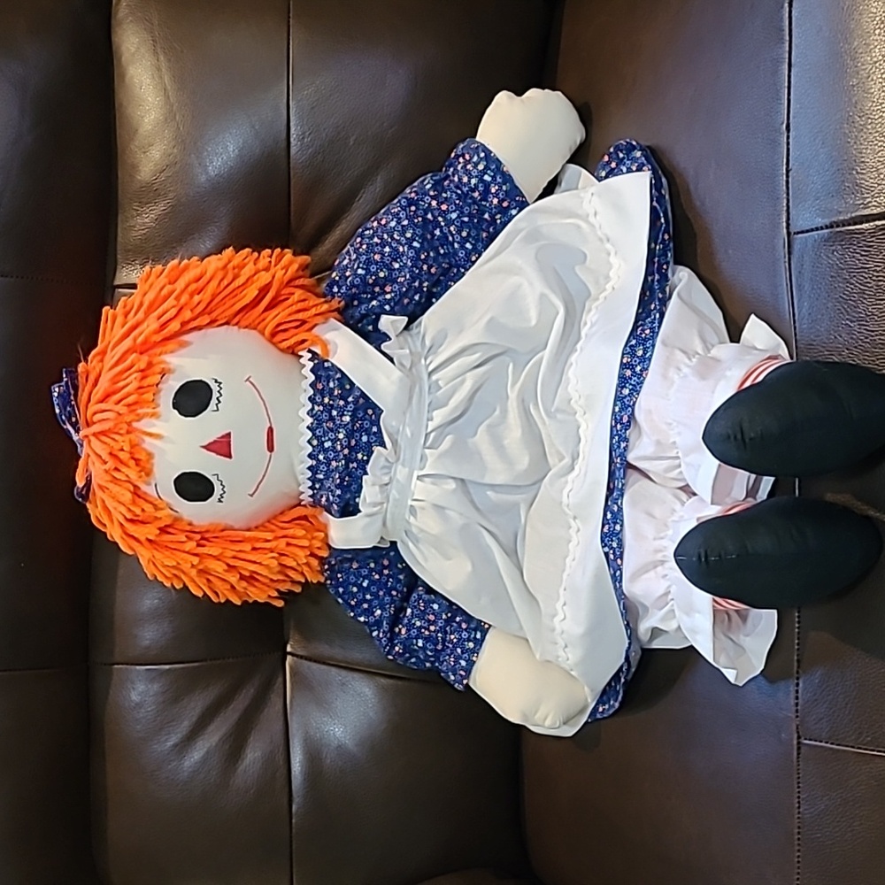 Classic Handmade Raggedy Ann Doll 32" Plush Toy - Orange Hair, Blue Dress